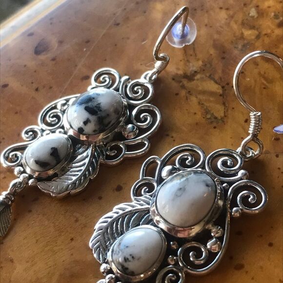 White Buffalo Sterling Silver Dangle Earrings - Picture 3 of 7